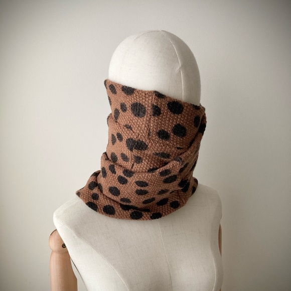joodito merino wool sweater wrap scarf long muffler polkadot spotted brown black - Picture 3 of 12